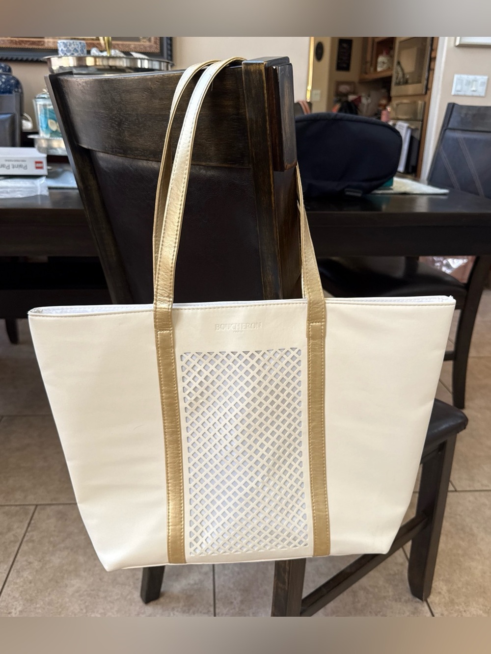 Boucheron Paris Cream & Gold Faux Leather Tote Bag